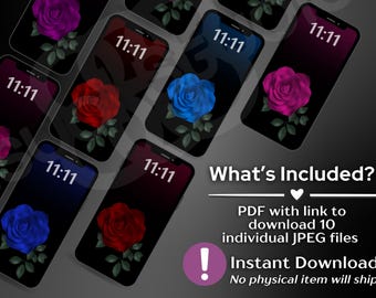 Jewel Tone Rose Phone & Tablet Wallpaper Bundle, Floral Lock Screen, iPhone Background Digital Download