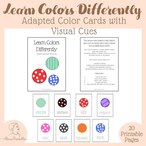Aprendiendo los colores de forma diferente | Tarjetas de colores aptas para daltónicos | Material imprimible para preescolar | Actividad inclusiva para niños | Tarjetas didácticas de colores en PDF