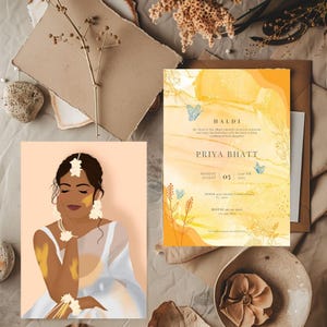 Plantilla de invitación para ceremonia Haldi vibrante, imprimible para boda india, invitación digital editable, Holud floral amarillo, tarjeta preboda hindú