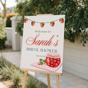 Berry in Love Bridal Shower Welcome Sign, Berry Theme Editable Canva Template, Summer Garden Party Printable Sign, Berries Rustic Picnic