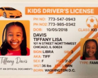 Aangepaste kinderidentiteitskaart: persoonlijk rijbewijs voor fantasiespel en verjaardagscadeaus