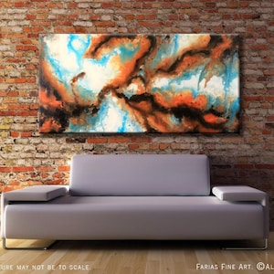 ORIGINAL Abstract Painting Modern Water Sea Shore Blue White Brown 48x24 Canvas Acrylic Fine Art by Federico Farias