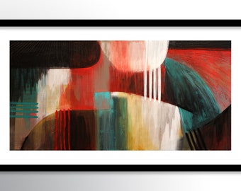 11x17 PRINT Abstract Painting on Glossy Cover Stock, Red Teal Black Wall Art by Maria Farias