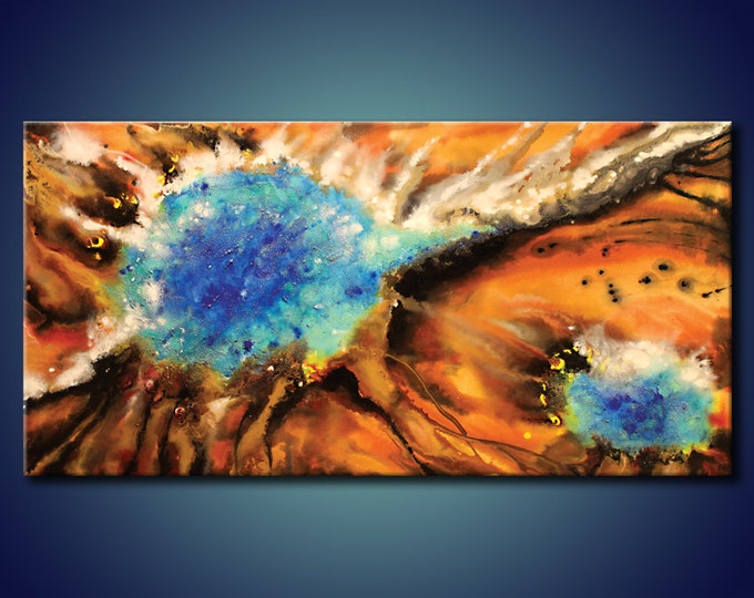 ORIGINAL Abstract Painting Modern Brown Rust Orange Blue Aqua Etsy