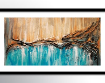 11x17 PRINT Abstract Painting on Glossy Cover Stock, Wall Art, Sea Shore Blue & Sand Colors by Federico Farias