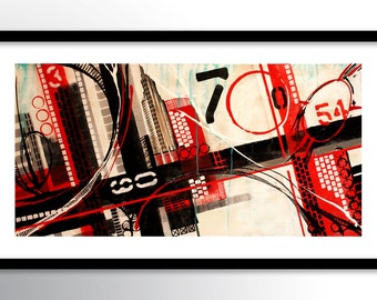 11x17 PRINT Abstract Painting on Glossy Cover Stock, Wall Art, Red Black White Urban City Buildings by Federico Farias
