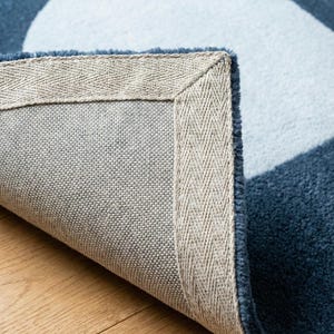 Abstract Navy Blue Rug – Modern Geometric Color Block Carpet – 8x10 Hand Tufted New Zealand Wool Area Rug – Arons Rugs