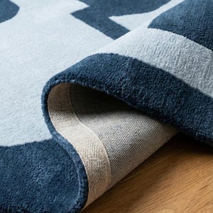 Abstract Navy Blue Rug – Modern Geometric Color Block Carpet – 8x10 Hand Tufted New Zealand Wool Area Rug – Arons Rugs