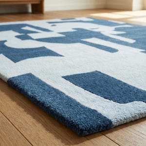 Abstract Navy Blue Rug – Modern Geometric Color Block Carpet – 8x10 Hand Tufted New Zealand Wool Area Rug – Arons Rugs