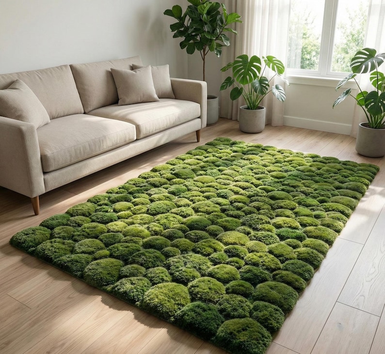 3D Moss Rug – Forest Floor Area Rug – 8x10 Hand Tufted New Zealand Wool Nature Inspired Green Carpet – Arons Rugs