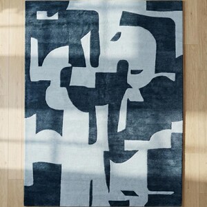 Abstract Navy Blue Rug – Modern Geometric Color Block Carpet – 8x10 Hand Tufted New Zealand Wool Area Rug – Arons Rugs