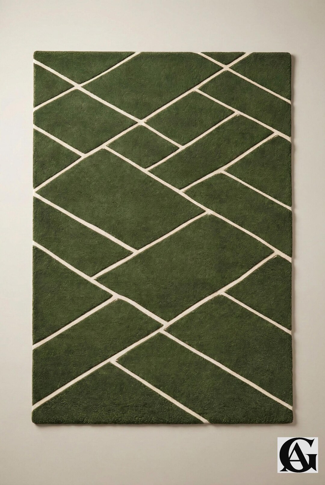 Abstract Geometric Rug Forest Green Sage Green Rug Tufted Wool Rug 3D ...