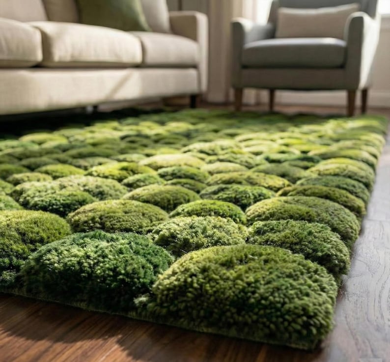 3D Moss Rug – Forest Floor Area Rug – 8x10 Hand Tufted New Zealand Wool Nature Inspired Green Carpet – Arons Rugs