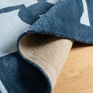 Abstract Navy Blue Rug – Modern Geometric Color Block Carpet – 8x10 Hand Tufted New Zealand Wool Area Rug – Arons Rugs