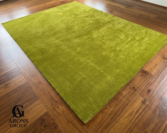 Moss Green Rug, Chartreuse Wool Area Rug, Hand Tufted Minimalist Carpet, Solid Green Living Room Decor, Soft Bedroom Floor Mat