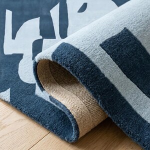 Abstract Navy Blue Rug – Modern Geometric Color Block Carpet – 8x10 Hand Tufted New Zealand Wool Area Rug – Arons Rugs