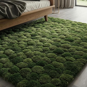 3D Moss Rug – Forest Floor Area Rug – 8x10 Hand Tufted New Zealand Wool Nature Inspired Green Carpet – Arons Rugs