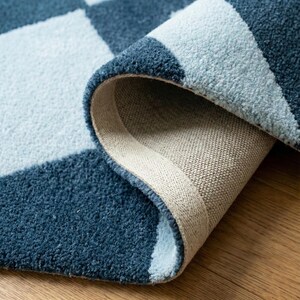 Abstract Navy Blue Rug – Modern Geometric Color Block Carpet – 8x10 Hand Tufted New Zealand Wool Area Rug – Arons Rugs