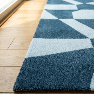 Abstract Navy Blue Rug – Modern Geometric Color Block Carpet – 8x10 Hand Tufted New Zealand Wool Area Rug – Arons Rugs
