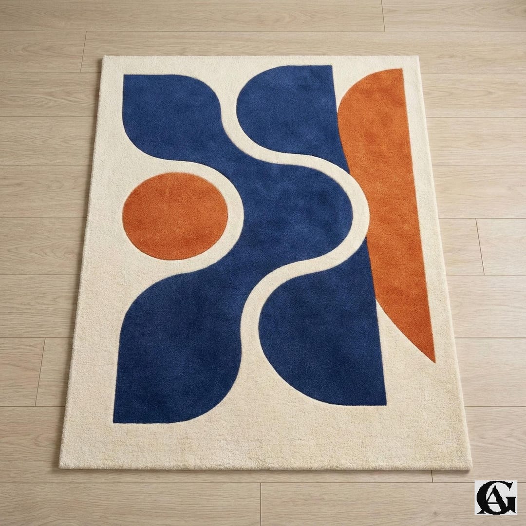 Abstract Navy Blue Rust Rug Burnt Orange Area Rug Tufted Rug 3D Relief ...