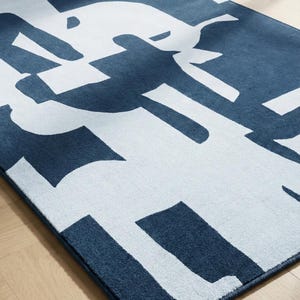 Abstract Navy Blue Rug – Modern Geometric Color Block Carpet – 8x10 Hand Tufted New Zealand Wool Area Rug – Arons Rugs