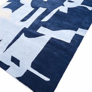 Abstract Navy Blue Rug – Modern Geometric Color Block Carpet – 8x10 Hand Tufted New Zealand Wool Area Rug – Arons Rugs