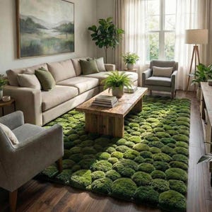 3D Moss Rug – Forest Floor Area Rug – 8x10 Hand Tufted New Zealand Wool Nature Inspired Green Carpet – Arons Rugs