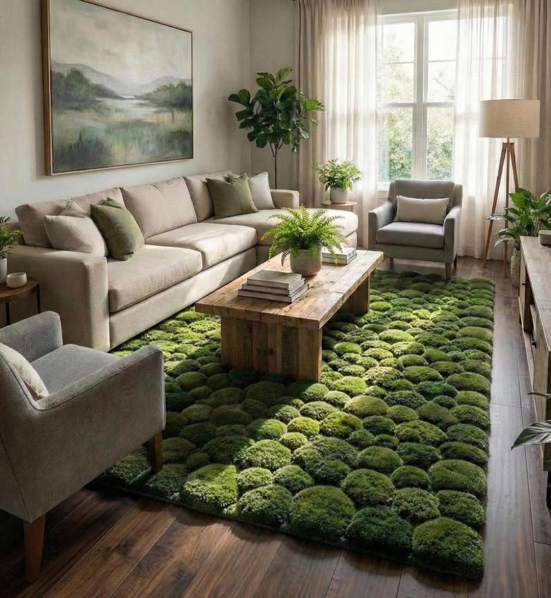3D Moss Rug – Forest Floor Area Rug – 8x10 Hand Tufted New Zealand Wool Nature Inspired Green Carpet – Arons Rugs