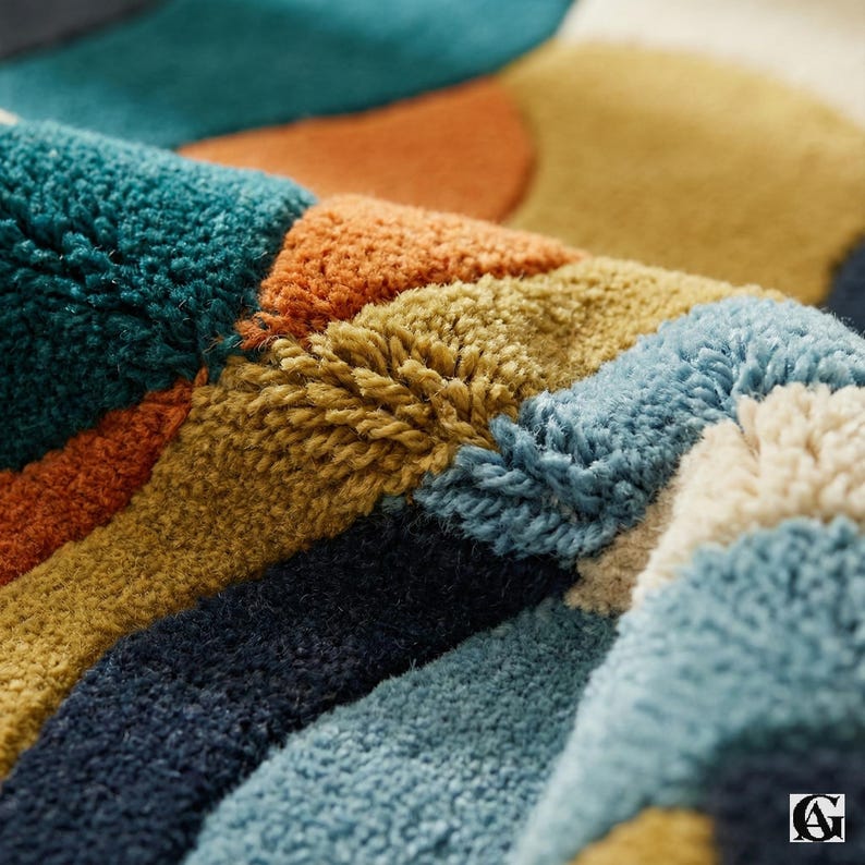 Artsy Floor Rugs Handcrafted Rugs Teal Orange Abstract Area Rug ...
