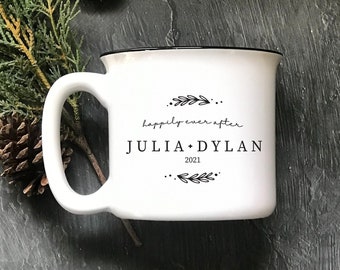 Personalized Coffee Mug, Custom Wedding Gift, Ceramic Coffee Cup, Engagement Gifts, Ceramic Campfire Mug Gifts for Couple