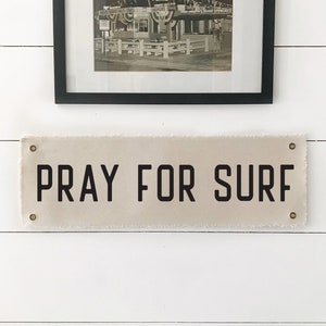 Pray For Surf Wall Flag Tapestry, Boho Beach Wall Decor, Hanging Canvas Banner, Coastal Home Decor for Summer