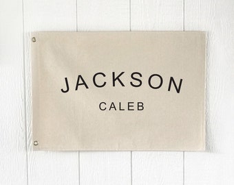 Custom Name Nursery Flag, Personalized Wall Sign, Hanging Pennant Banner, Kids Room Art, Boys Bedroom Decor