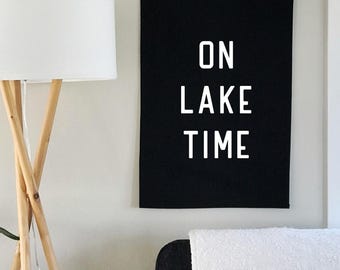 On Lake Time Canvas Wall Flag, Lake House Wall Art, Summer Tapestry Flag, Coastal Decor Wall Banner