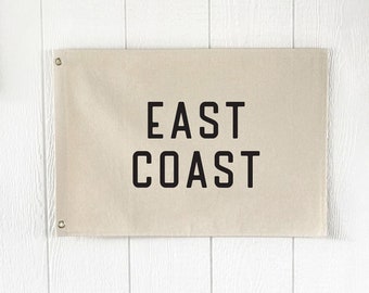 East Coast Flag Beach Wall Decor, Surf Wall Art Banner, Coastal Home Decor, Over The Bed Sign