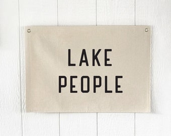 Lake People Canvas Flag, Lake House Wall Decor, Coastal Wall Art Hanging Pennant Banner, Summer Home Decor, Canvas Wall Art