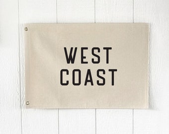 West Coast Flag Beach Wall Decor, Surf Wall Art Banner, Coastal Home Decor, Over The Bed Sign