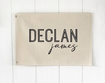 Custom Name Nursery Flag, Personalized Wall Sign, Hanging Pennant Banner, Kids Room Art, Boys Bedroom Decor