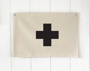 Swiss Cross Wall Flag, Nursery Wall Decor, Wall Art Pennant Banner, Kids Room Decor, Minimalist Scandinavian Boho Decor