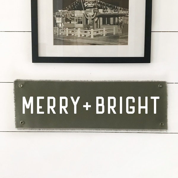 Merry and Bright Wall Flag Tapestry, Christmas Wall Decor, Hanging Canvas Banner, Holiday Decor Winter Wall Art