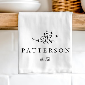 Personalized Tea Towel, Cotton Anniversary Gift, Wedding or Bridal Shower Gift, Custom Housewarming Dish Towel Kitchen Decor