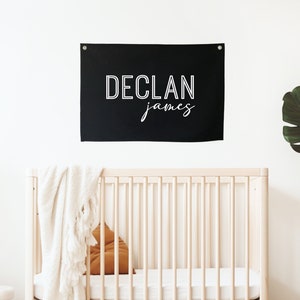 Baby Name Crib Flag, Personalized Hanging Canvas Banner, Nursery Name Sign, Boho Nursery Decor, Air bnb Signs