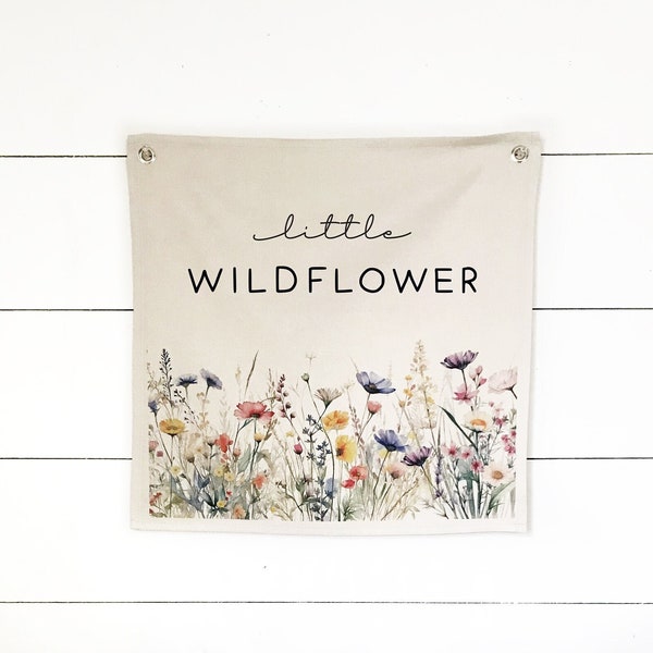 Little Wildflower Wall Art Hanging, Woodland Nursery Pennant Flag Wall Banner, Girls Room Decor