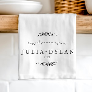 Personalized Tea Towel, Cotton Anniversary Gift, Wedding or Bridal Shower Gift, Custom Housewarming Dish Towel Kitchen Decor