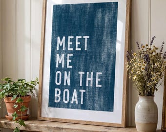 Coastal Wall Art Print, Meet Me On The Boat Canvas Poster, Beach Wall Decor