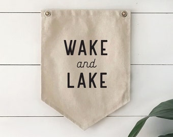 Wake And Lake Wall Flag, Lake House Wall Decor, Wall Art Hanging Banner, Coastal Pennant Home Decor for Summer