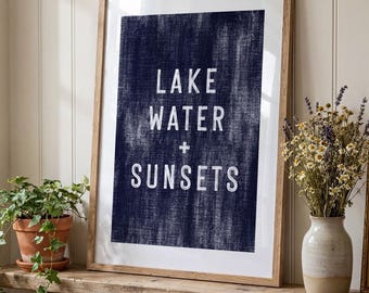 Coastal Wall Art Print, Lake Water and Sunsets Canvas Poster, Beach Wall Decor