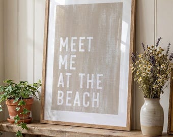 Beach Wall Art Print, Meet Me At The Beach Canvas Poster, Coastal Wall Decor