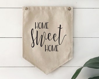 Home Sweet Home Sign, Wall Art Decor, Housewarming Gift, Canvas Pennant Flag, Gallery Wall, Hanging Sign, Banner, Farmhouse Decor