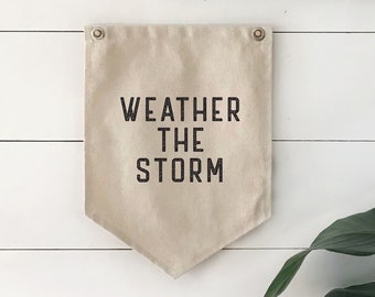 Office Wall Decor, Weather The Storm Banner, Nautical Beach Wall Art, Coastal Home Decor for Summer, Gifts for Men, Canvas Wall Art Quotes