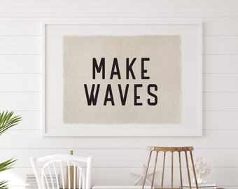 Beach Wall Decor, Make Waves Canvas Poster, Surf Tapestry Flag, Coastal Wall Art Banner